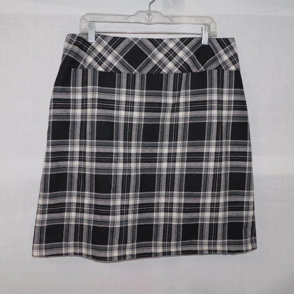TRIBAL White Black Plaid Wool Blend Lined Skirt Womens 14